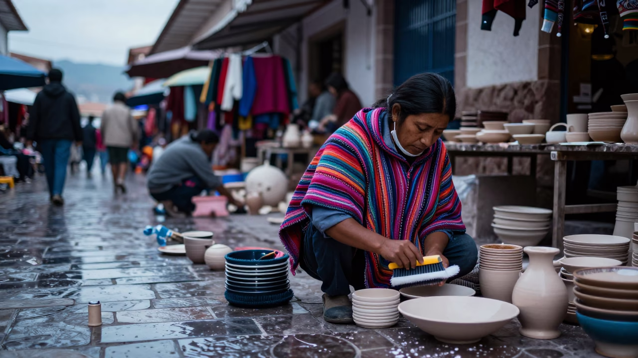 Cleaning Ceramics in Cusco in in Cusco, Peru
