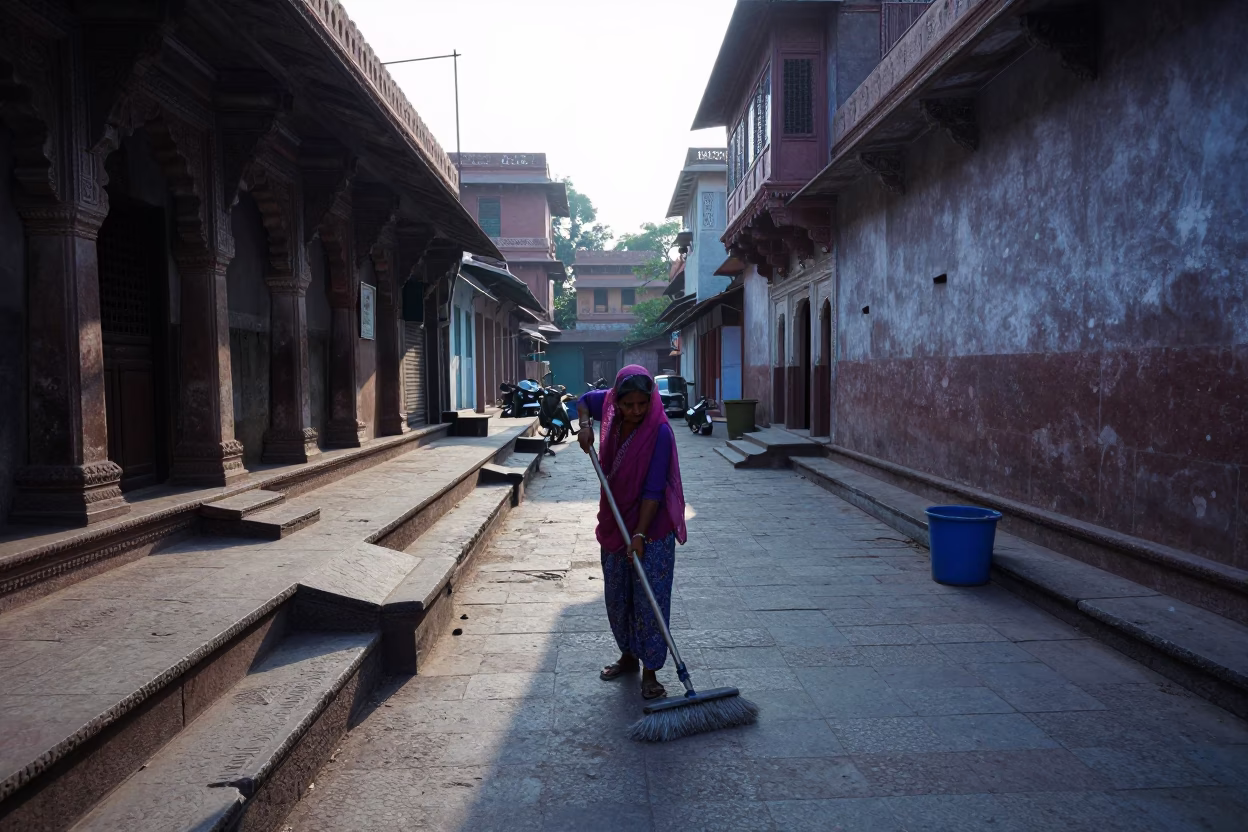 Cleaning Courtyard in Hyderabad in in Hyderabad, India