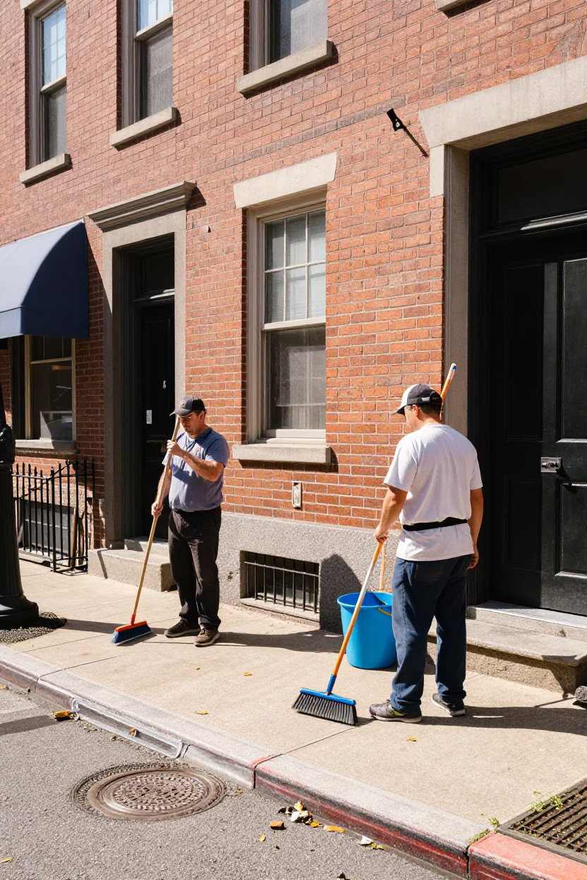Cleaning Crew in Philadelphia at Bright Midmorning Light in in Philadelphia, Pennsylvania, United States