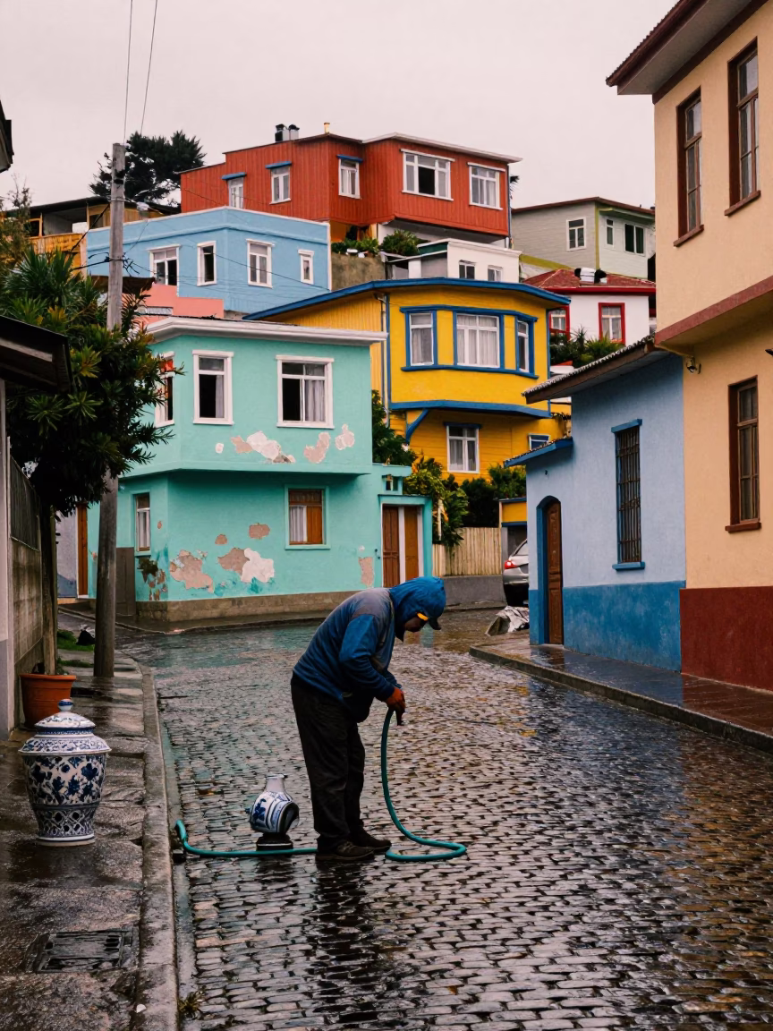 Cleaning Face in Valparaiso in in Valparaiso, Chile