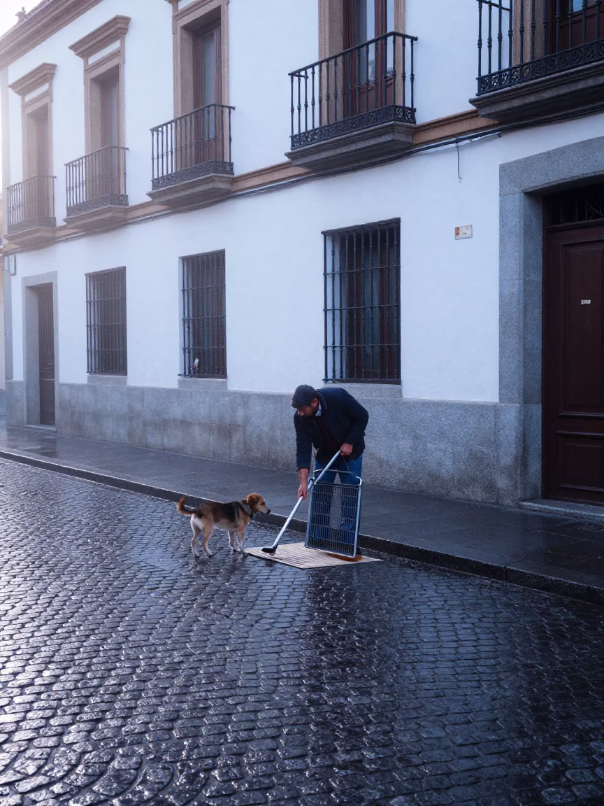 Cleaning Grate in Madrid in in Madrid, Spain