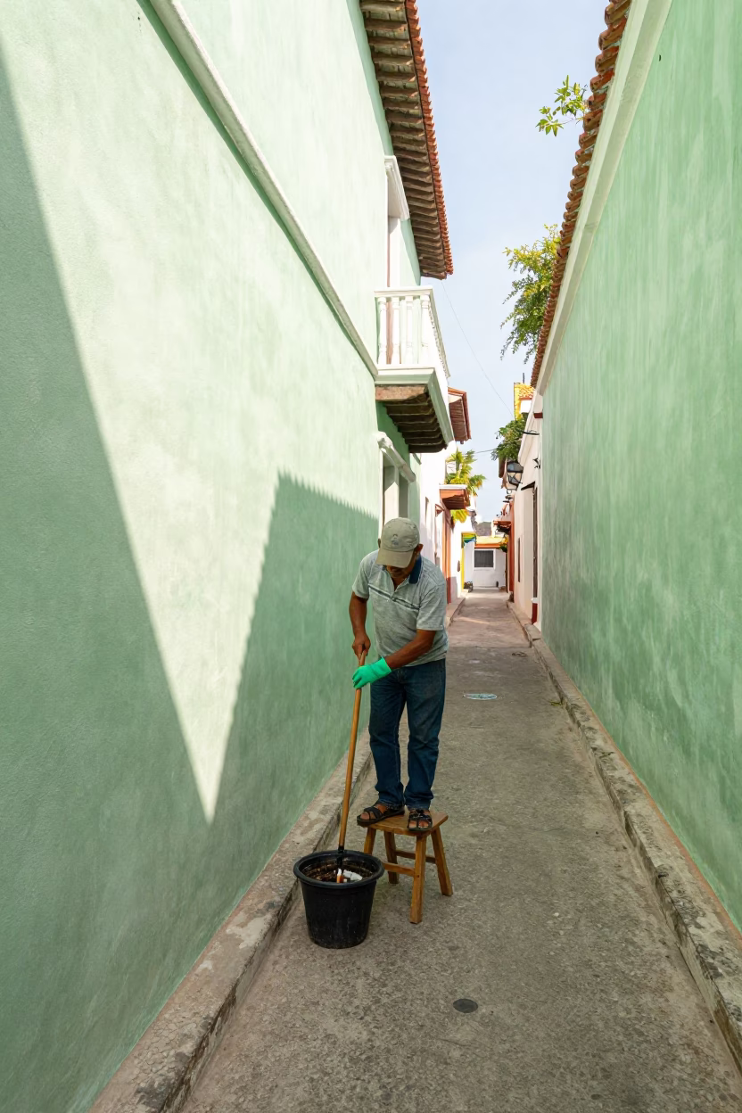 Cleaning Planter in Cartagena in in Cartagena, Colombia