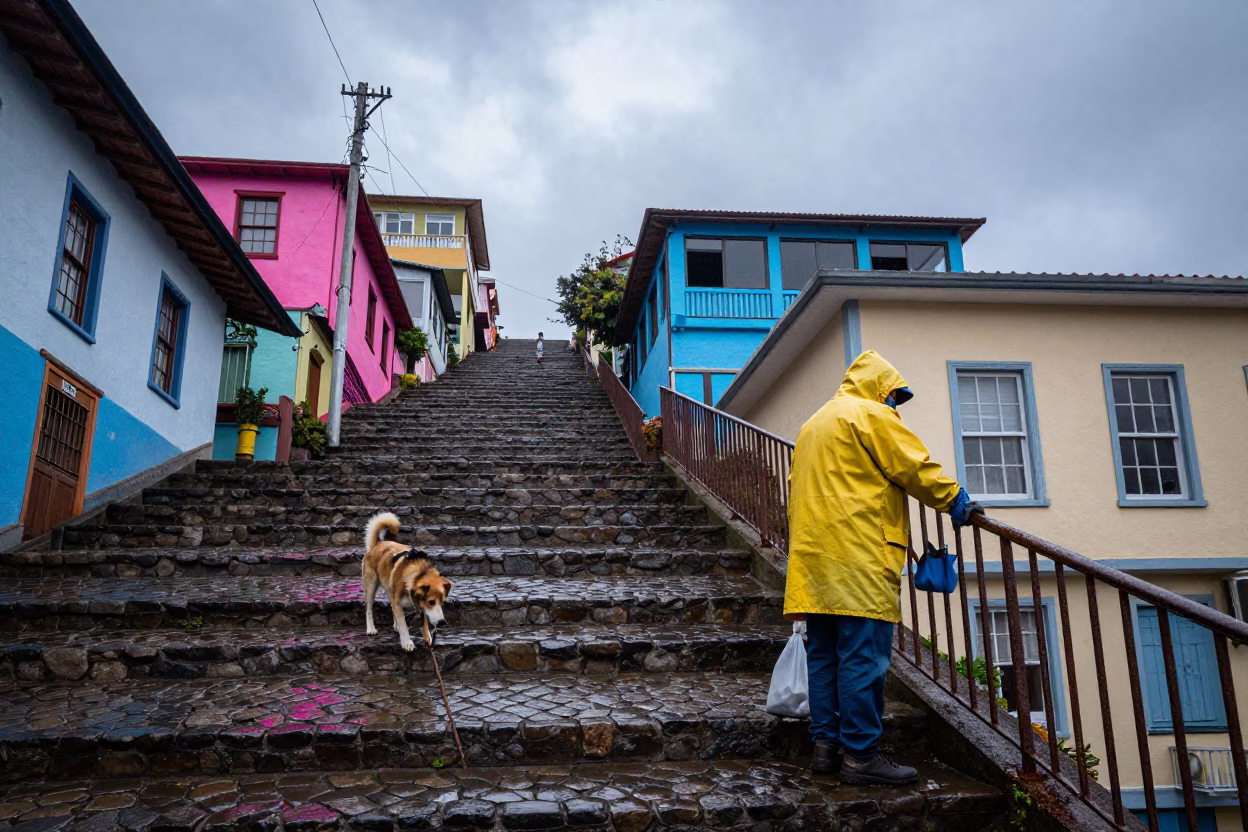 Cleaning Stairs in Valparaiso in in Valparaiso, Chile