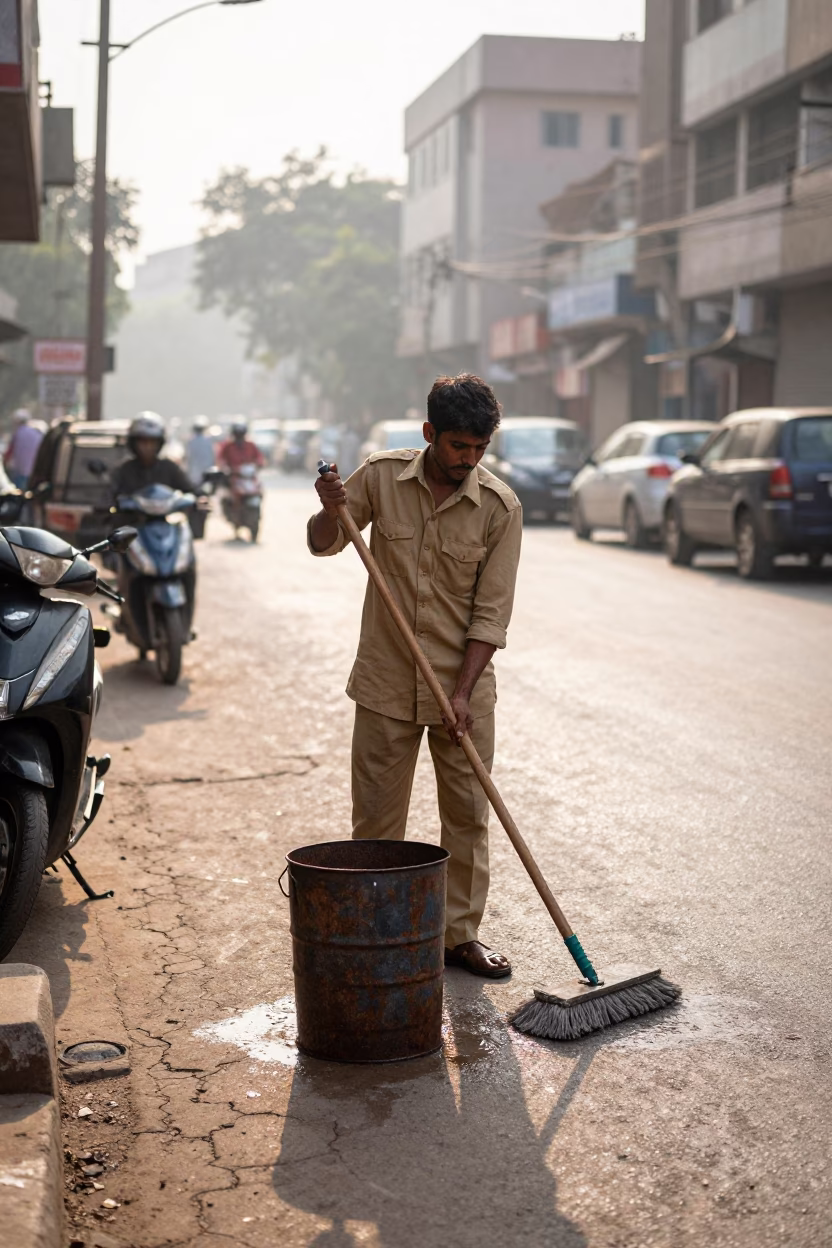 Cleaning Street in Delhi in in Delhi, India