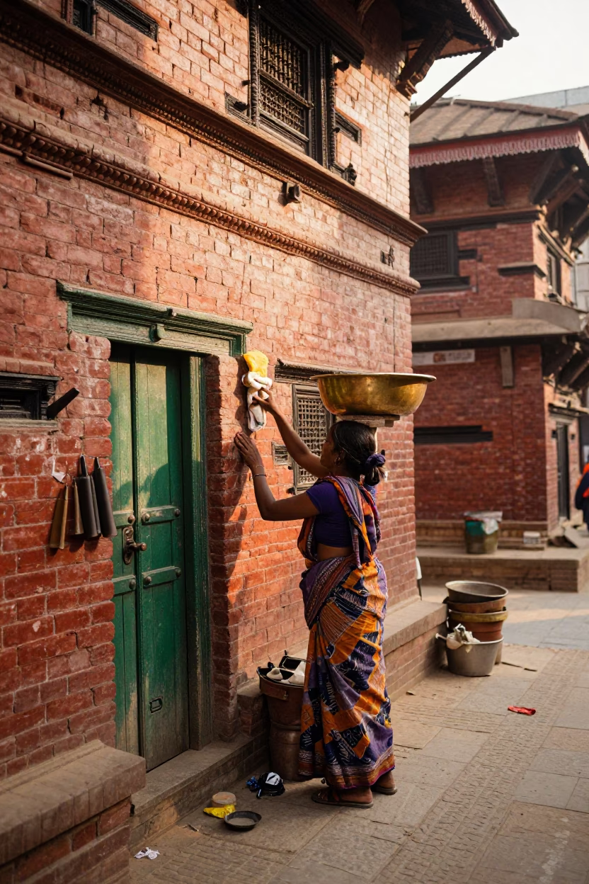 Cleaning Wall in Kathmandu in in Kathmandu, Nepal
