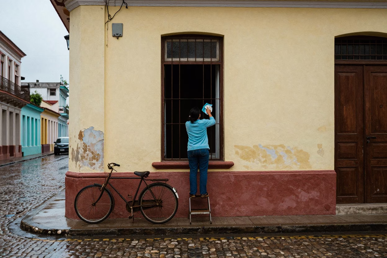 Cleaning Window in Havana in in Havana, Cuba