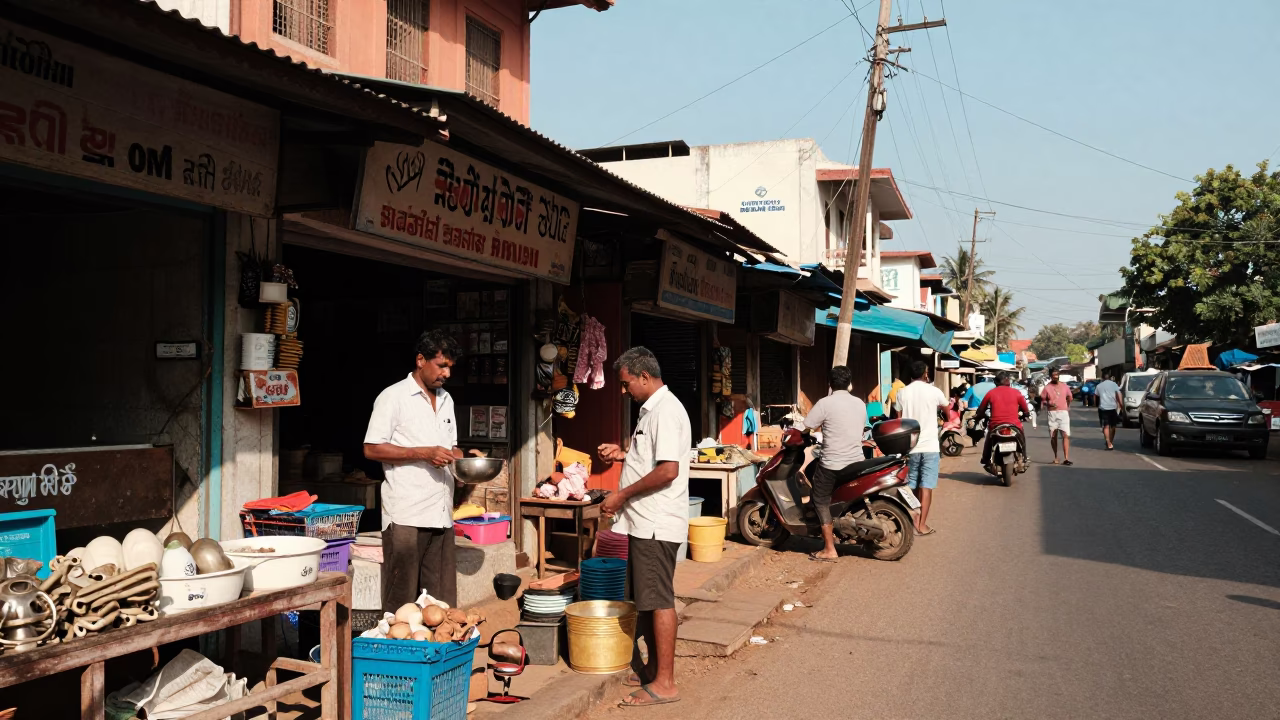 Clear Afternoon Street Scene in Kochi India with Local Items in in Kochi, India
