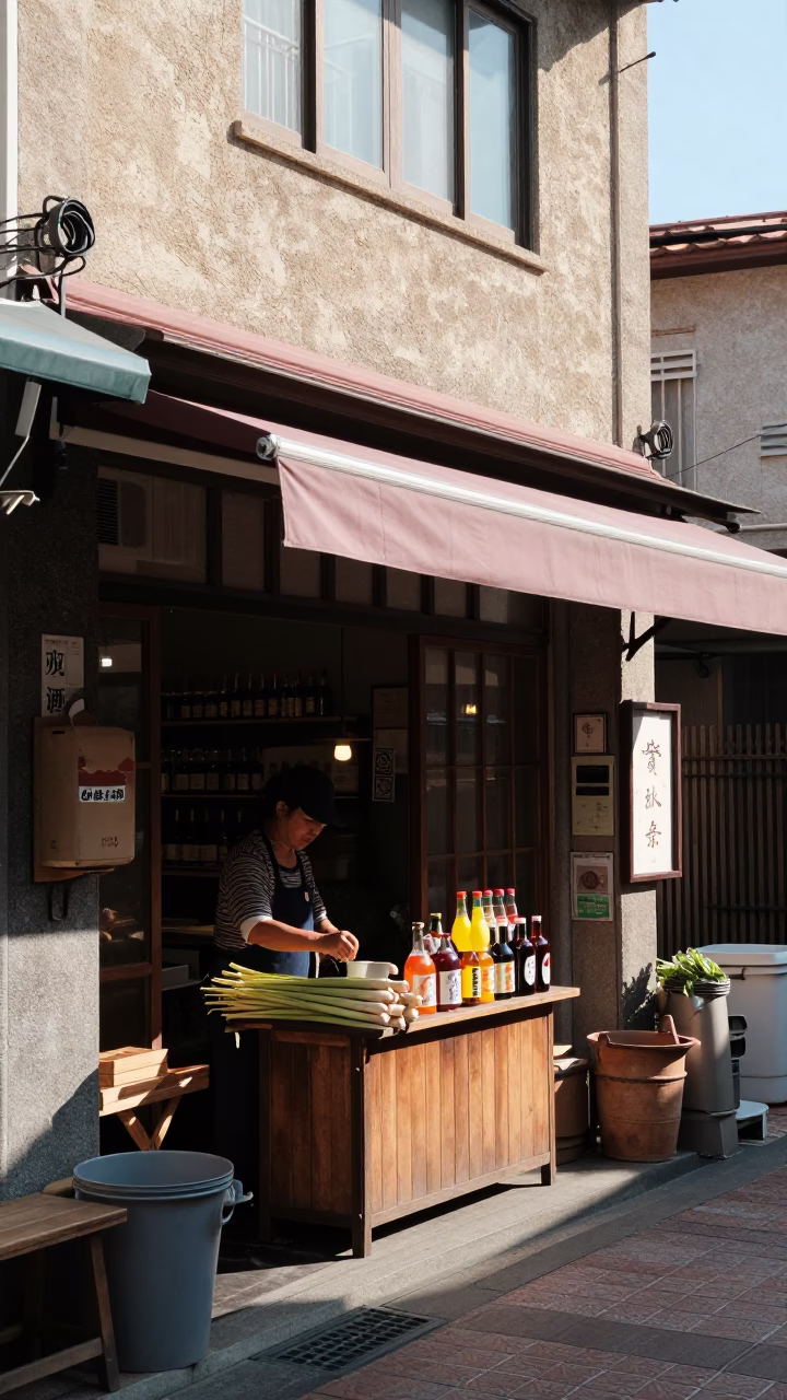 Clear Afternoon Street Scene in Tainan Taiwan with Local Shop Details in in Tainan, Taiwan
