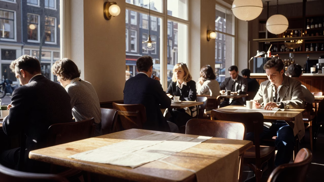 Clear Late-afternoon Light on Cafe Interior in Amsterdam in in Amsterdam, Netherlands