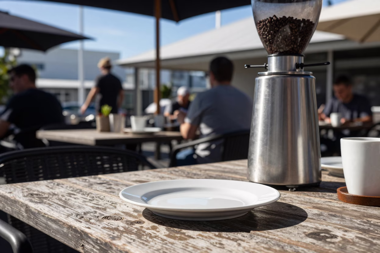 Clear Late-afternoon Light on Cafe Terrace in Auckland in in Auckland, New Zealand