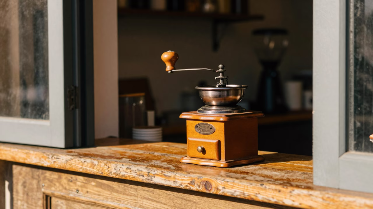 Clear Late-afternoon Light on Coffee Grinder in Florence in in Florence, Italy