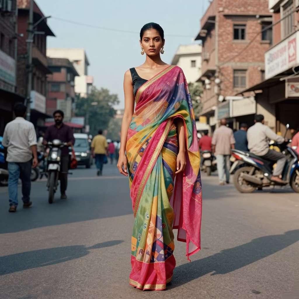 Clear Late-afternoon Light on Fashion Model in Delhi in in Delhi, India