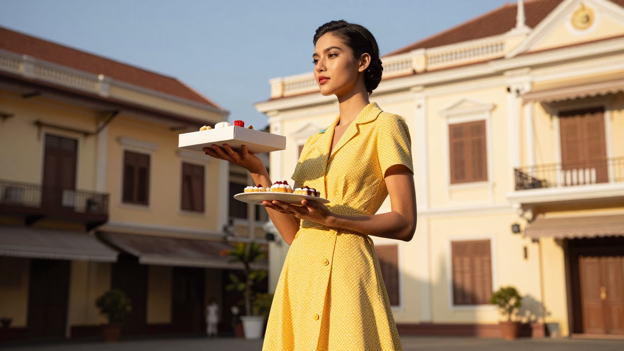 Clear Late-afternoon Light on Fashion Model in Phnom Penh in in Phnom Penh, Cambodia