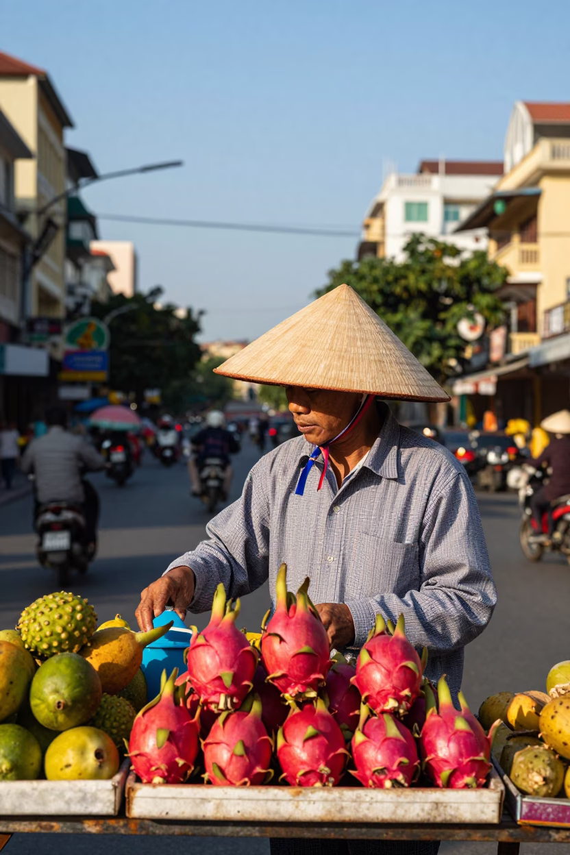 Clear Late-afternoon Light on Fresh Fruit in Ho Chi Minh City in in Ho Chi Minh City, Vietnam
