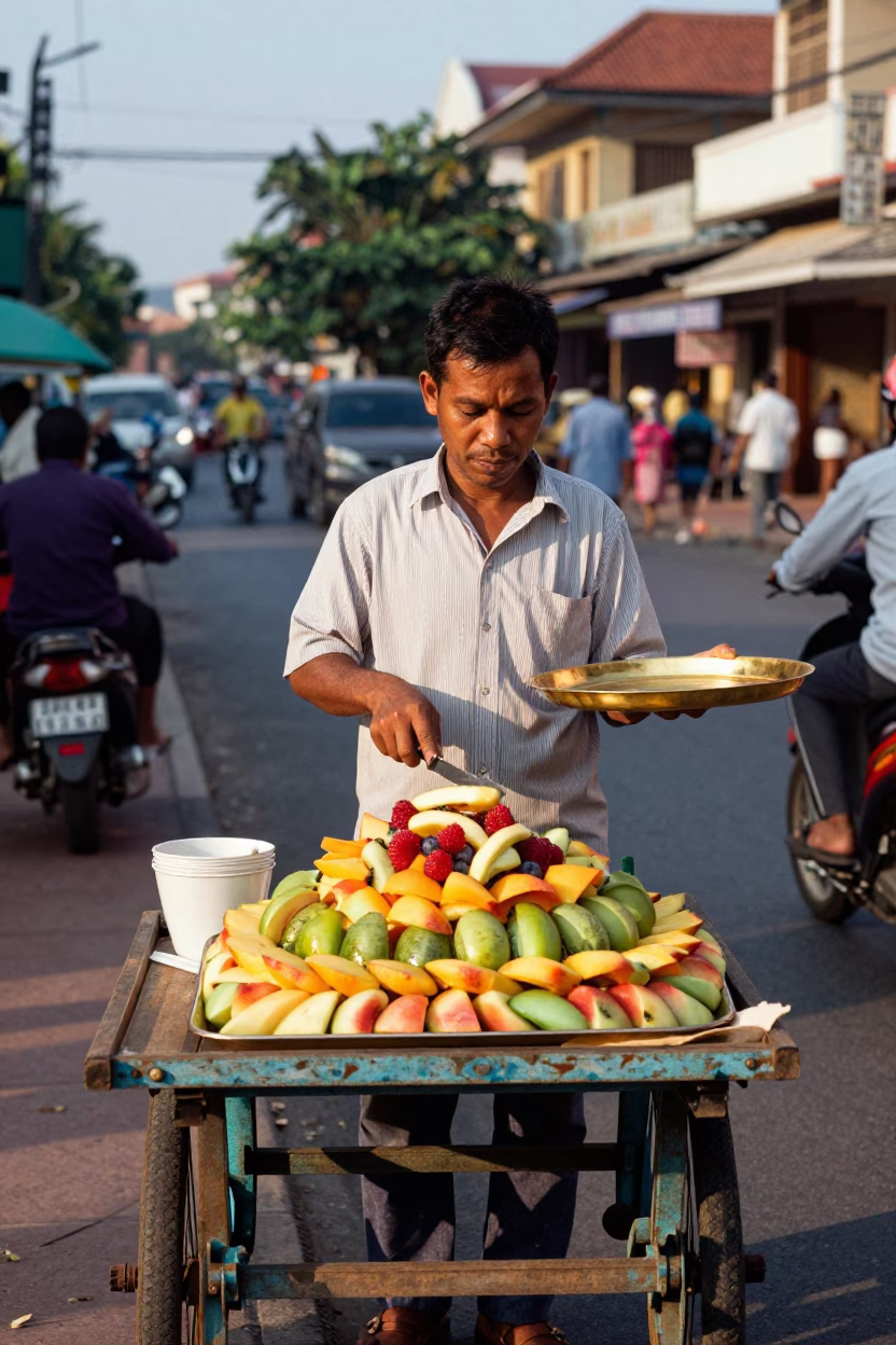 Clear Late-afternoon Light on Fruit Salad in Phnom Penh in in Phnom Penh, Cambodia