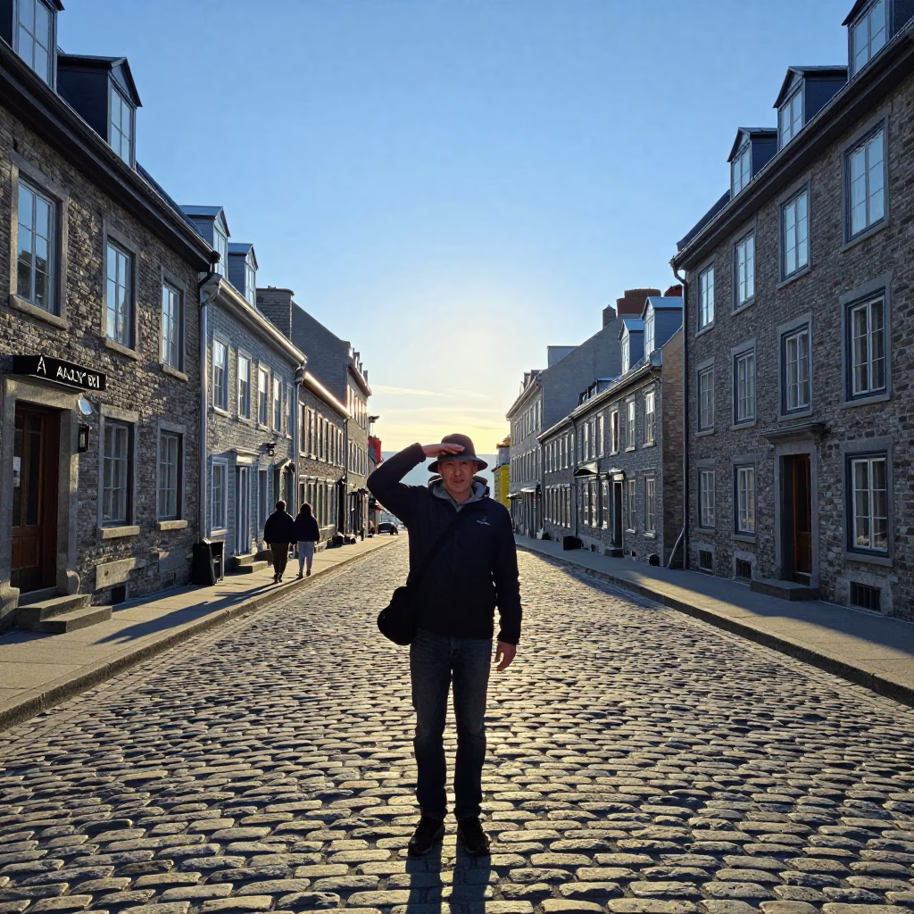 Clear Late-afternoon Light on Hat Worn in Quebec City in in Quebec City, Quebec, Canada
