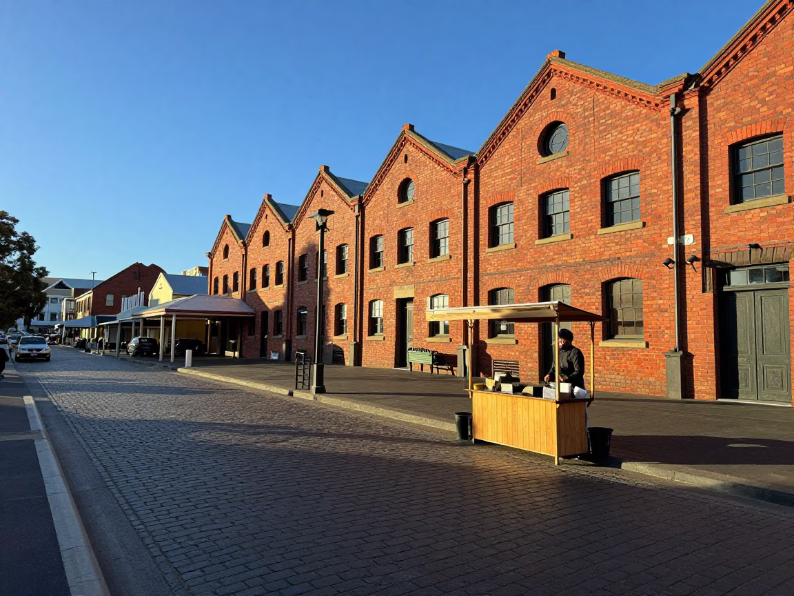 Clear Late Afternoon Light on Hobart Tasmania Street Scene with Local Details in in Hobart, Tasmania, Australia