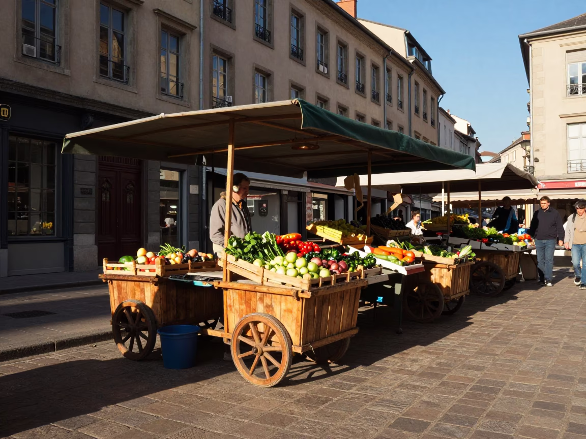 Clear Late-afternoon Light on Market Stall in Lyon in in Lyon, France