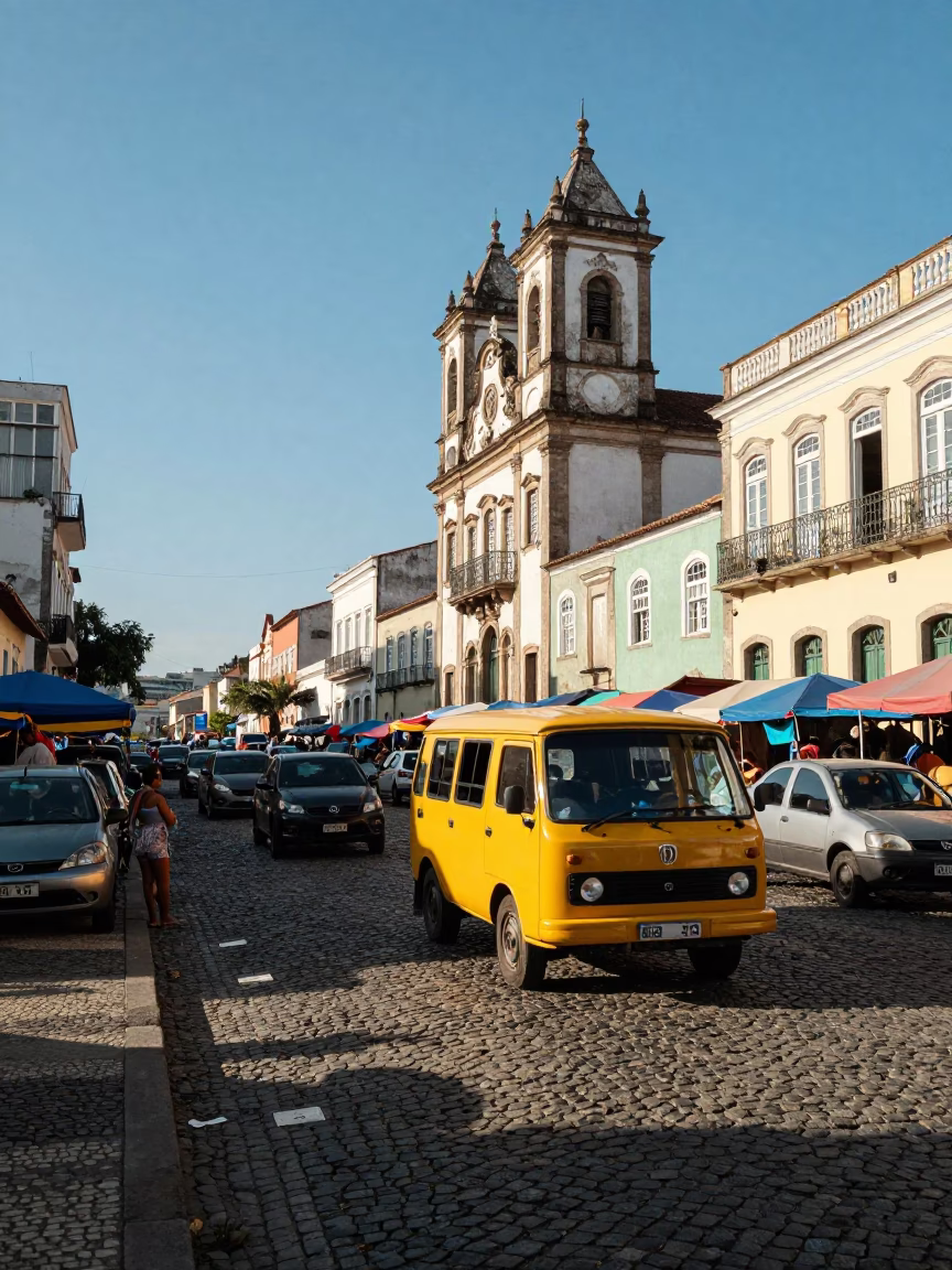 Clear Late-afternoon Light on Market Street in Salvador in in Salvador, Brazil
