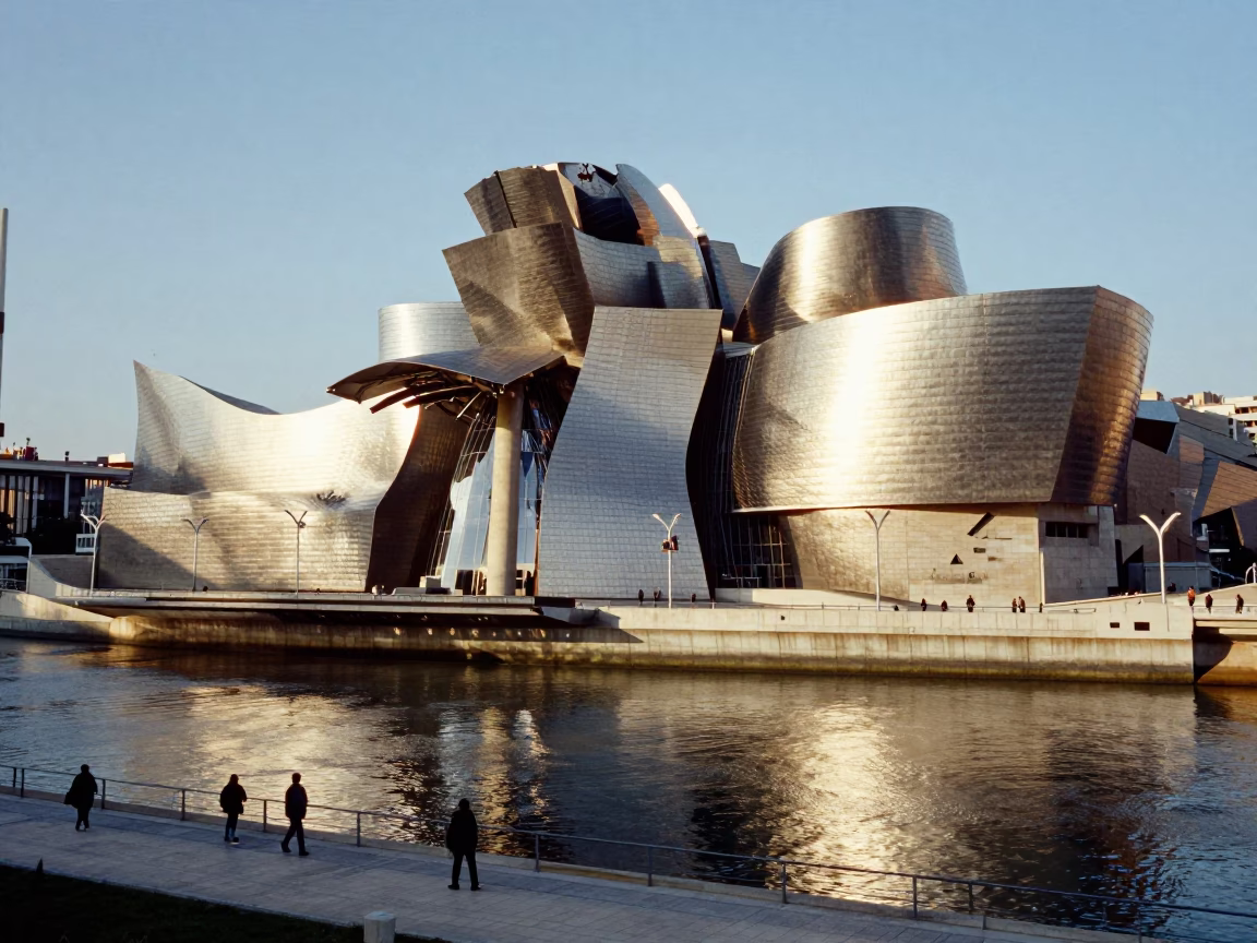 Clear Late-afternoon Light on Museum Exterior in Bilbao in in Bilbao, Spain