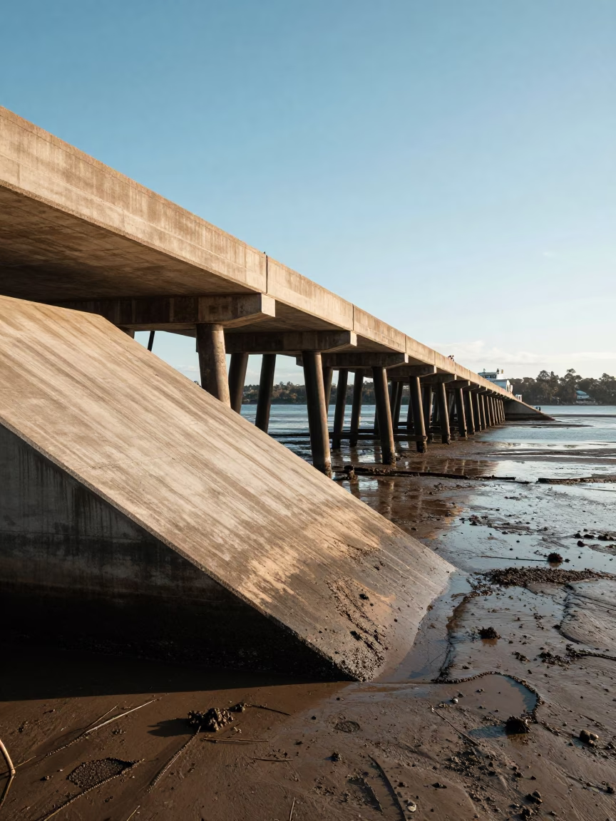Clear Late-afternoon Light on Piling System in Sydney in in Sydney, New South Wales, Australia