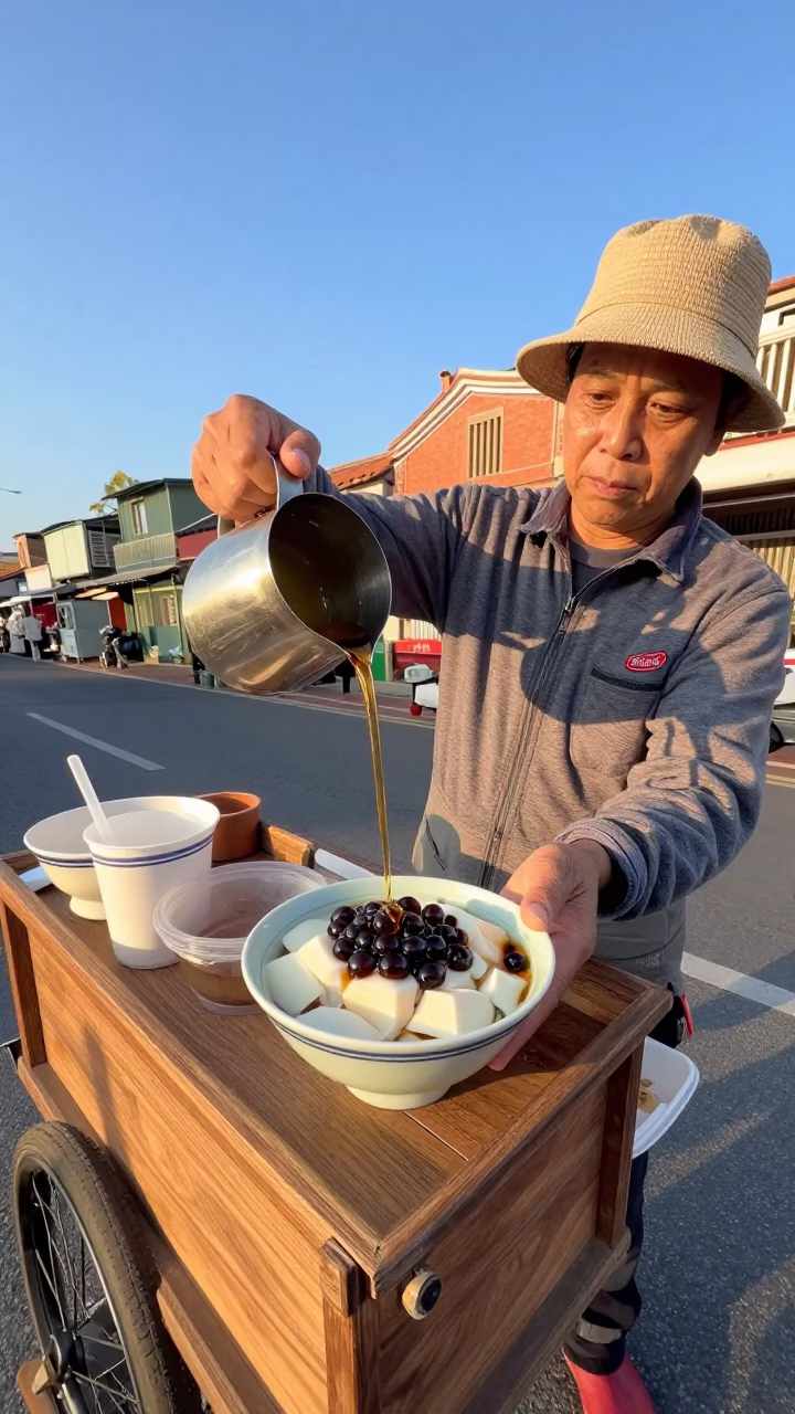 Clear Late-afternoon Light on Selling Taho in Tainan in in Tainan, Taiwan