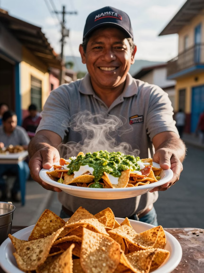 Clear Late-afternoon Light on Serving Chilaquiles in Medellin in in Medellin, Colombia