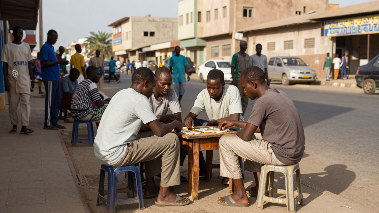Clear Late-afternoon Light on Street Corner in Dakar in in Dakar, Senegal