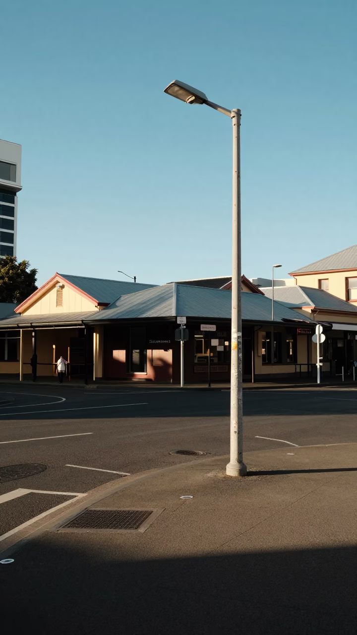 Clear Late-afternoon Light on Street Corner in Hobart in in Hobart, Tasmania, Australia