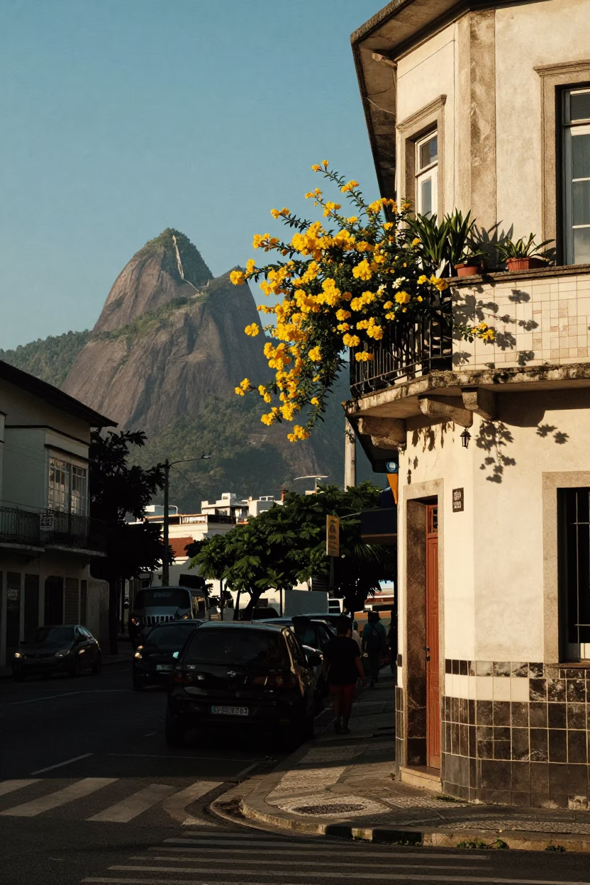 Clear Late-afternoon Light on Street Corner in Rio De Janeiro in in Rio de Janeiro, Brazil