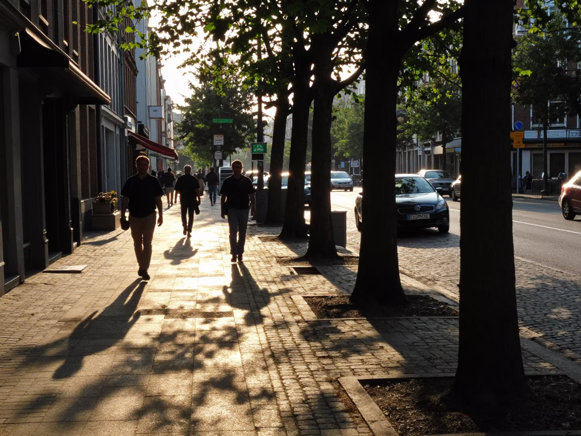 Clear Late-afternoon Light on Street Scene in Brussels in in Brussels, Belgium
