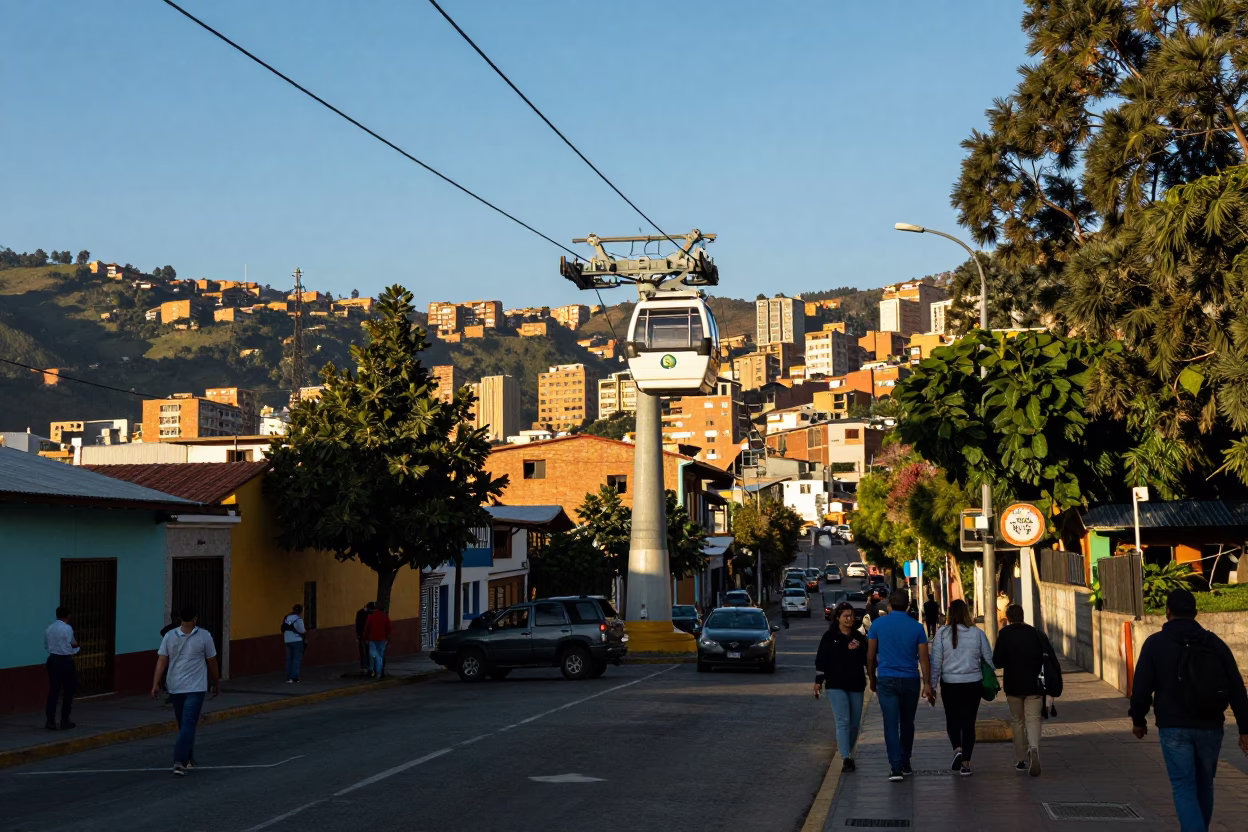 Clear Late-afternoon Light on Street Scene in Medellin in in Medellin, Colombia