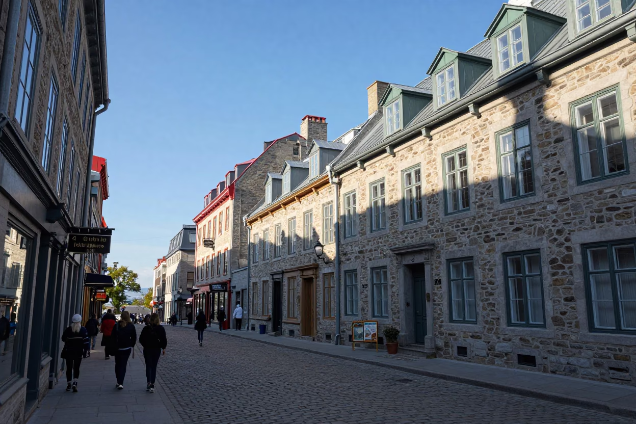 Clear Late-afternoon Light on Street Scene in Quebec City in in Quebec City, Quebec, Canada
