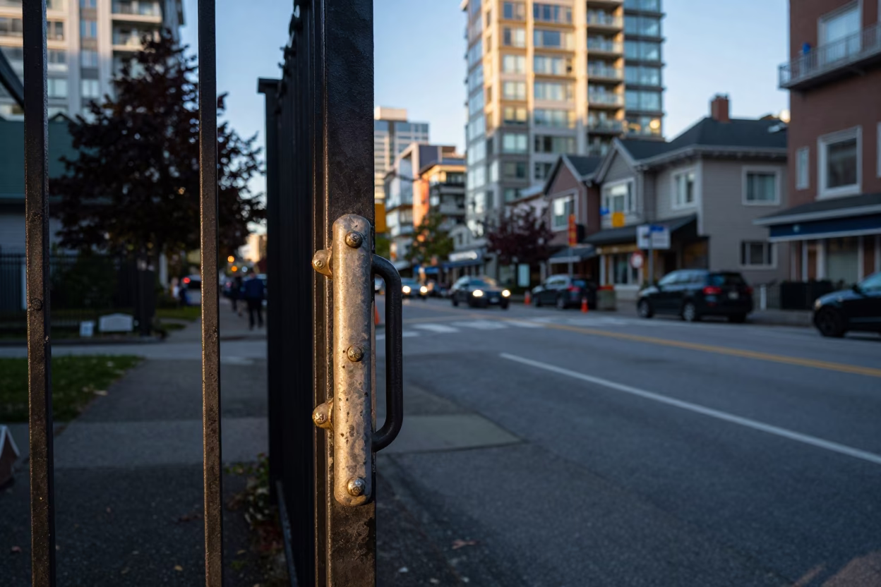 Clear Late-afternoon Light on Street Scene in Vancouver in in Vancouver, British Columbia, Canada