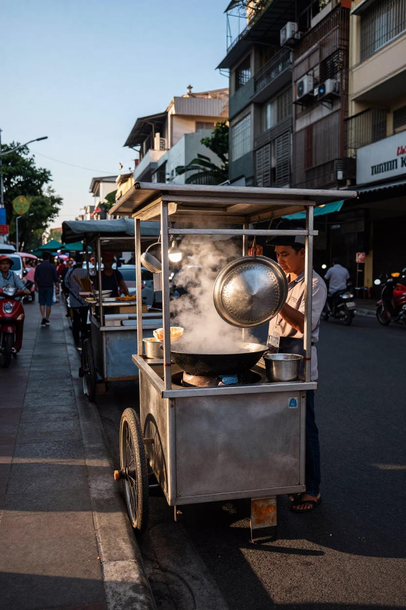 Clear Late-afternoon Light on Street Stall in Ho Chi Minh City in in Ho Chi Minh City, Vietnam