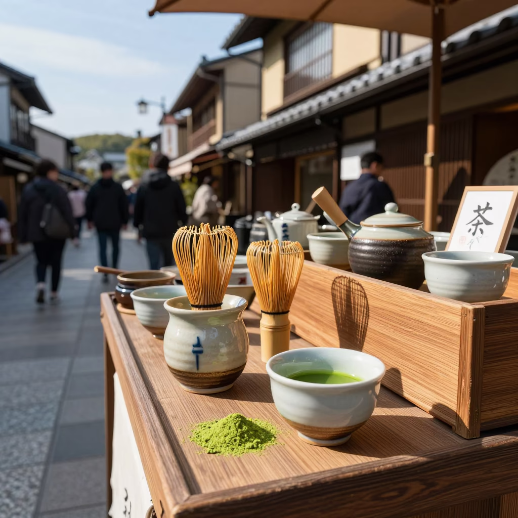 Clear Late-afternoon Light on Tea Accessories in Kyoto in in Kyoto, Japan