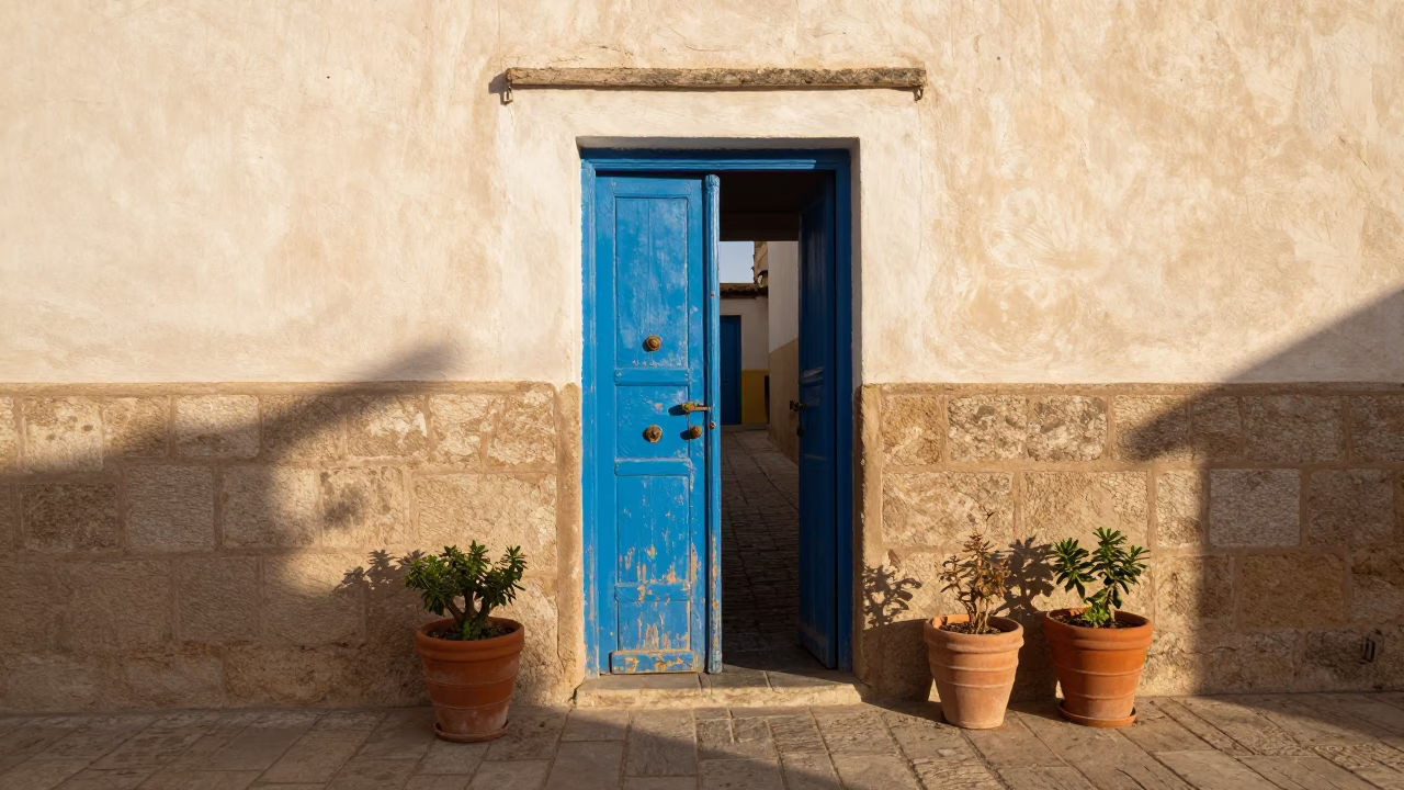 Clear Late-afternoon Light on Terracotta Pots in Essaouira in in Essaouira, Morocco