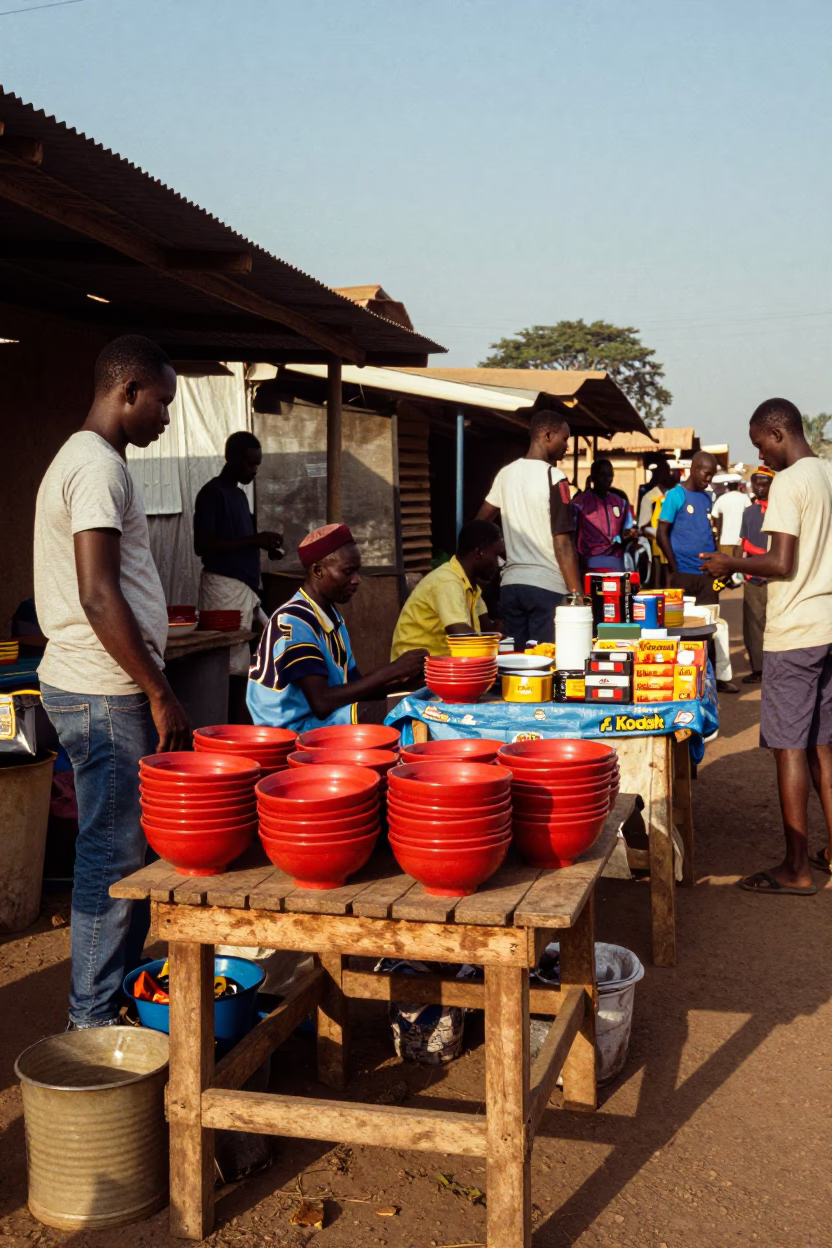 Clear Late-afternoon Light on Vendor Display in Accra in in Accra, Ghana