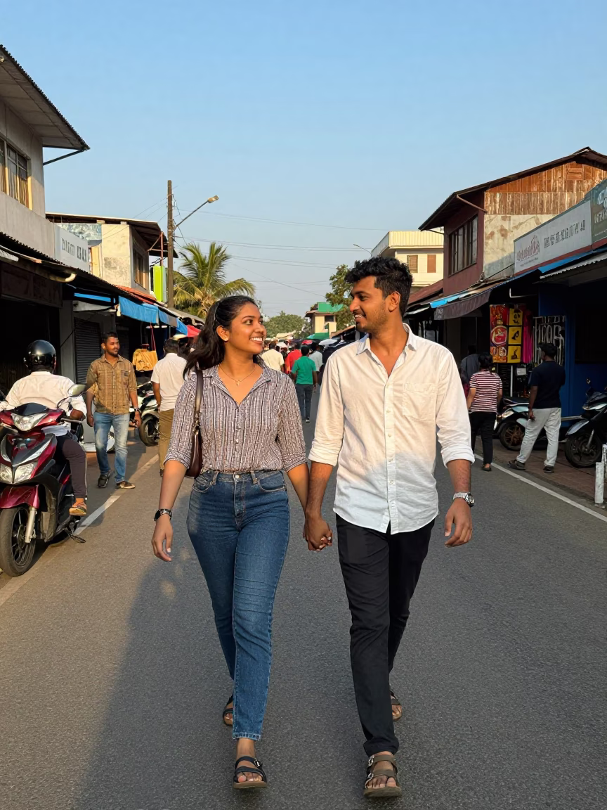 Clear Late-afternoon Light on Walking Hand in Kochi in in Kochi, India