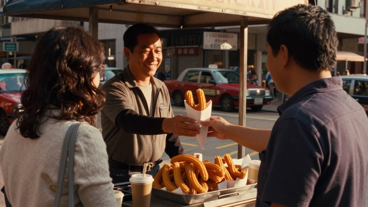 Clear Late-afternoon Light on Warm Churros in Hong Kong in in Hong Kong, Hong Kong