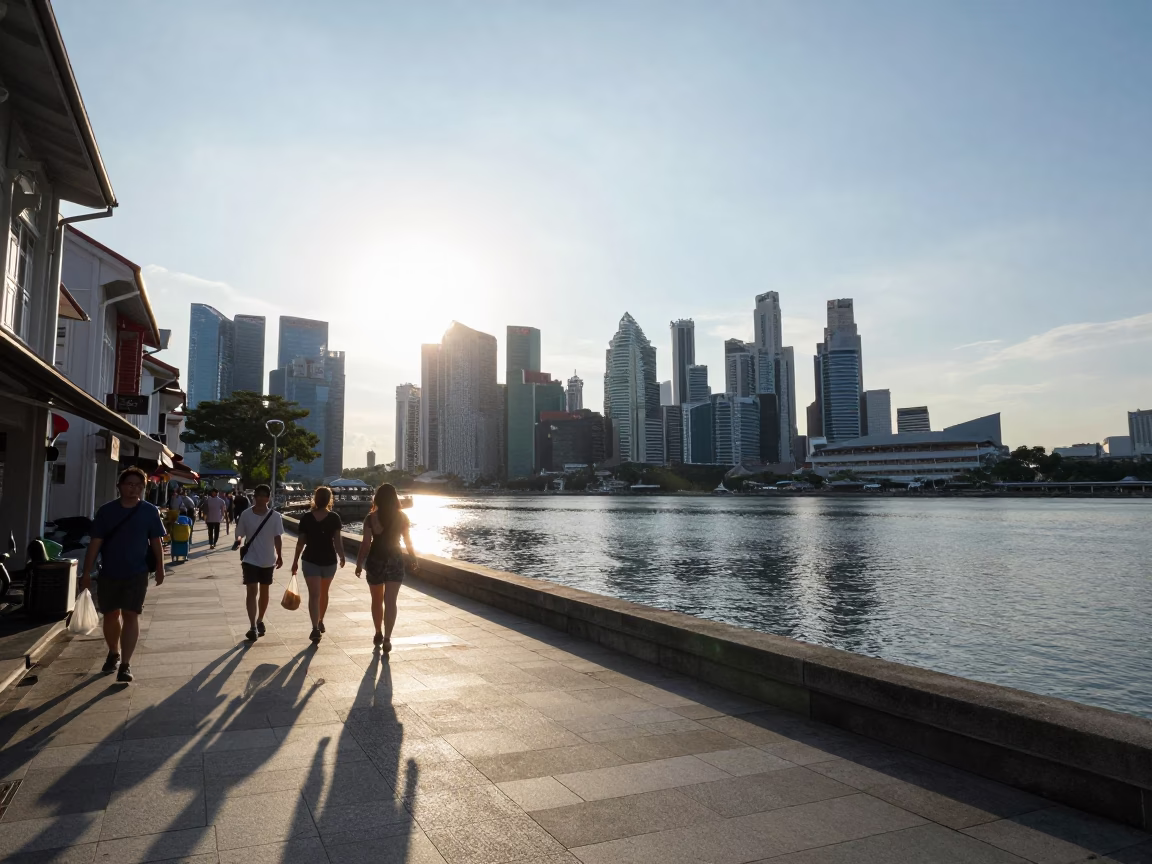 Clear Late-afternoon Light on Waterfront Skyline in Singapore in in Singapore, Singapore