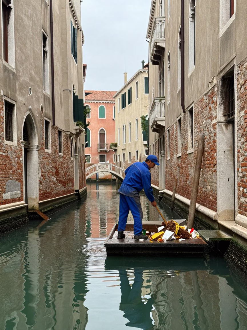 Clearing Debris in Venice in in Venice, Italy