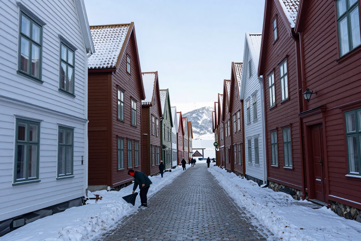Clearing Snow in Bergen in in Bergen, Norway