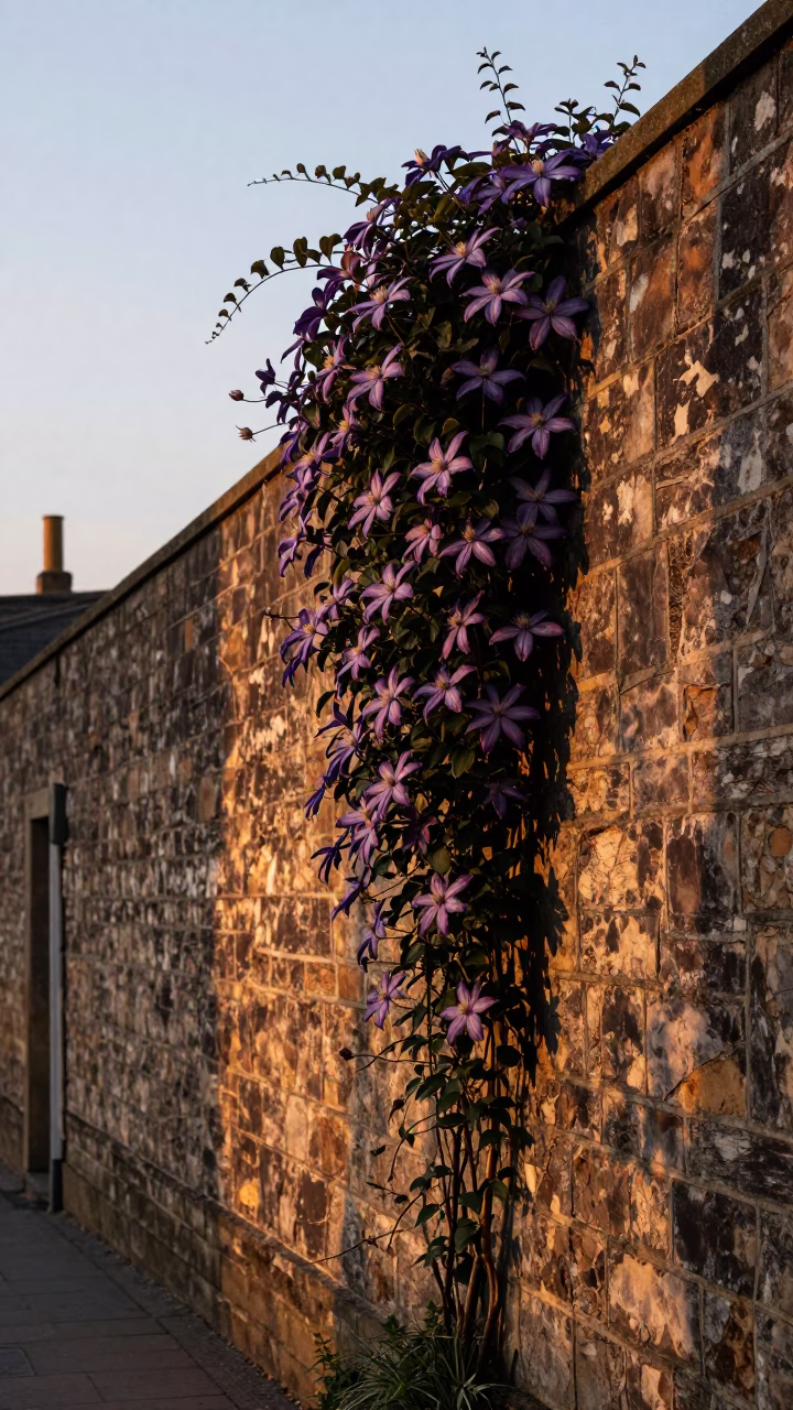 Clematis Vine at First Light Of Dawn in Bristol in in Bristol, United Kingdom