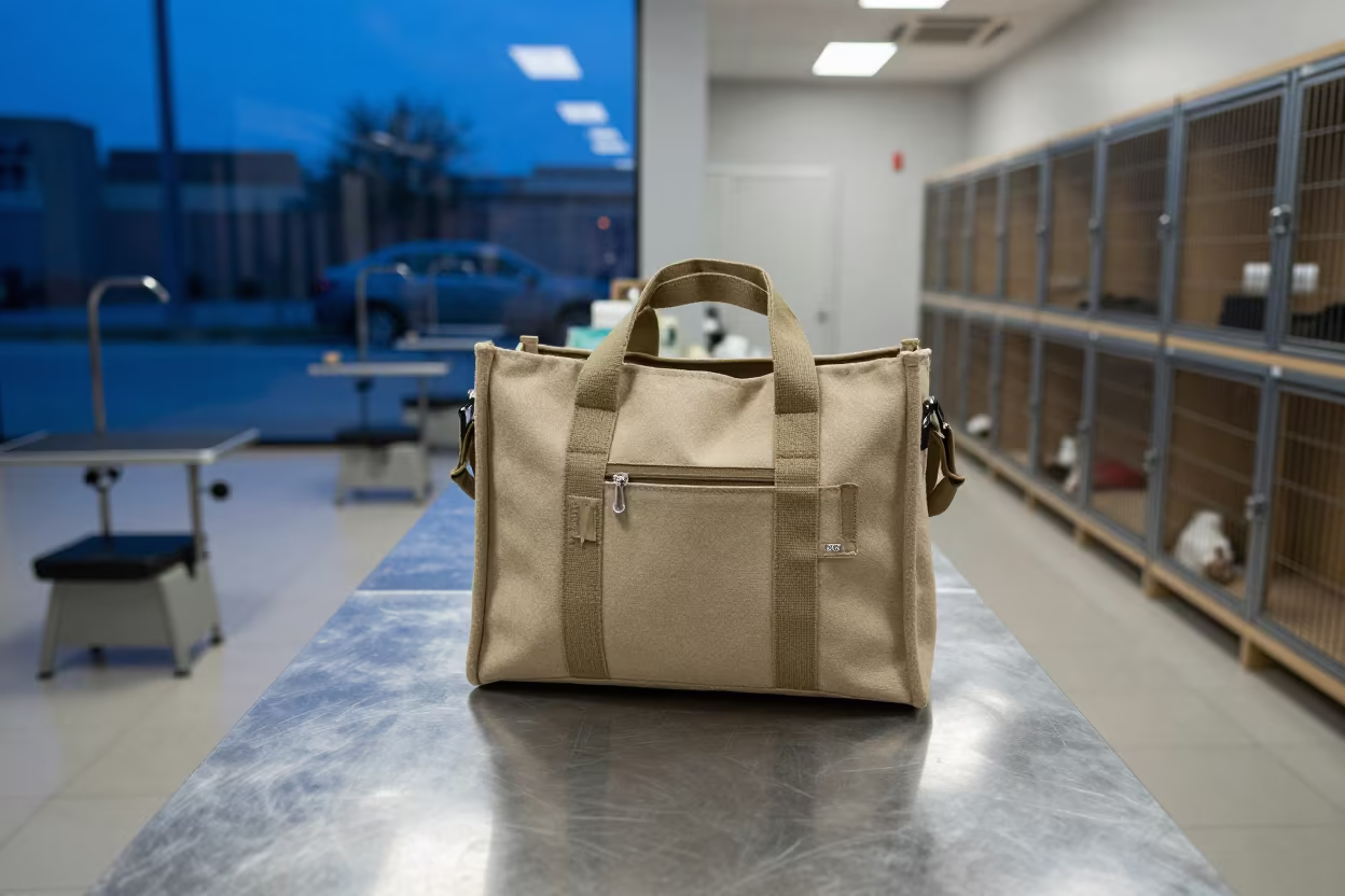 Clicker Tote in Faiyum Pet Store Evening Light in inside a pet store aisle in Faiyum