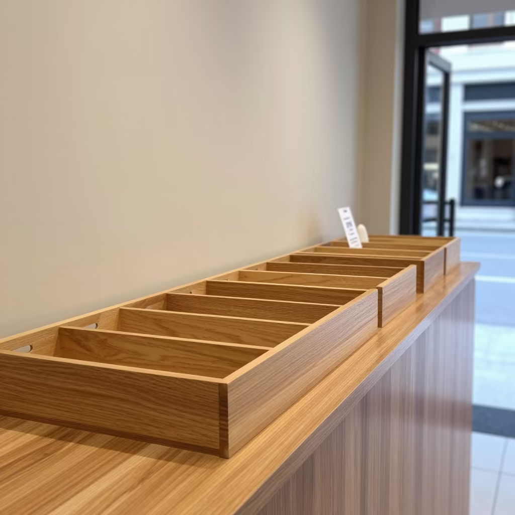 Clicker Tray on Polished Counter in Moda Shop in inside a storefront prepared for opening in Moda, Istanbul