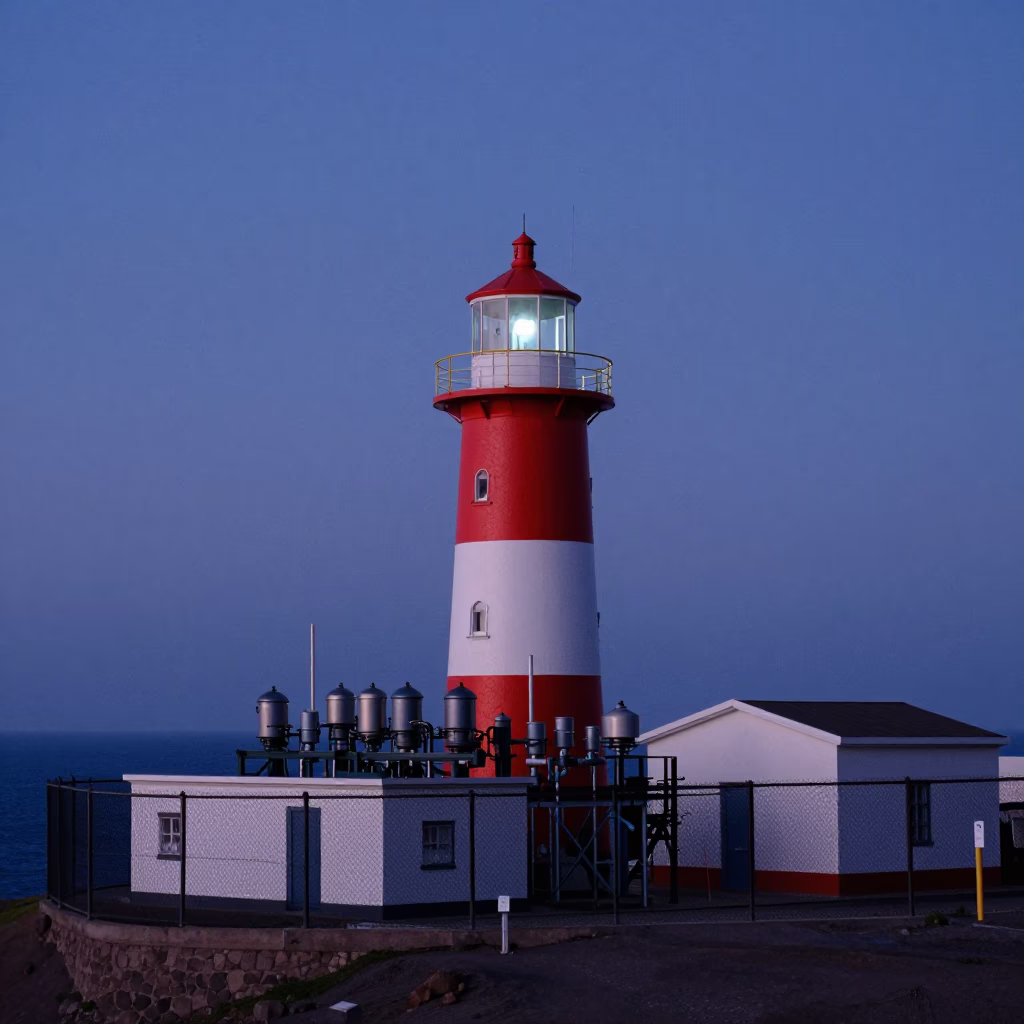 Cliff Substation in Lima at Nautical Dawn Light in in Lima, Peru