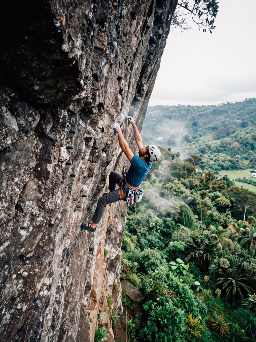 Climber Clipping Bolt on Overhang Roadside in at a roadside stop near Fort Portal