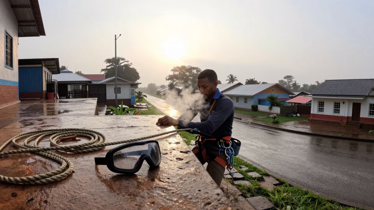 Climber's Belay Ledge at Dawn in Dar es Salaam in in a village lane near Dar es Salaam