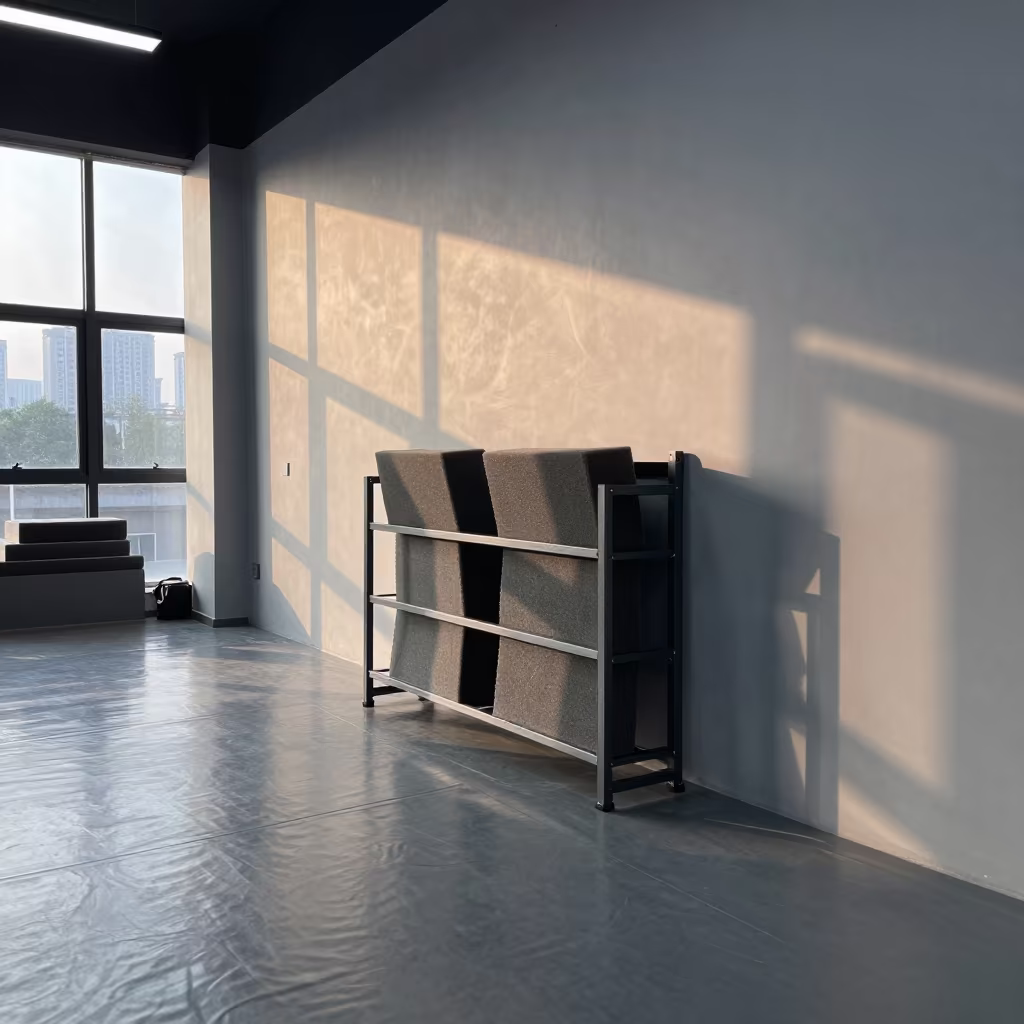 Climbing Gym Foam Rack After Sunrise in inside a climbing gym warmup zone in Nanning